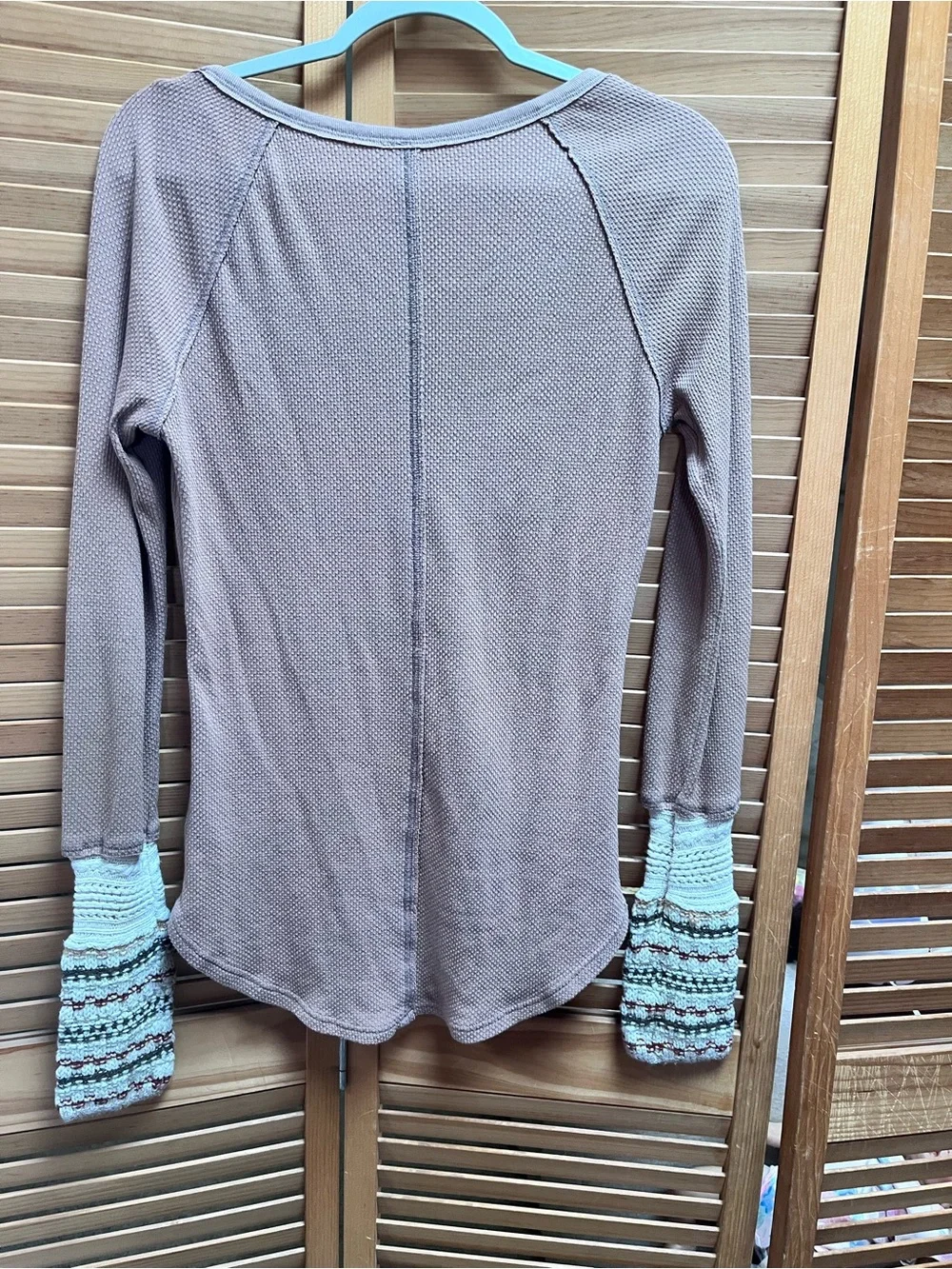 Free People Taupe Henley Top with Crochet Cuff - Picture 10 of 12